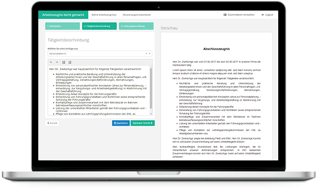 Arbeitszeugnis leicht gemacht - Screenshot